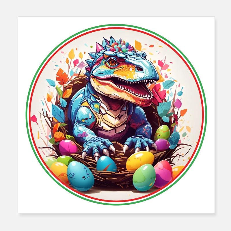 Dinobaby little dinosaur in Easter nest Poster 8" x 8" (20x20 cm)