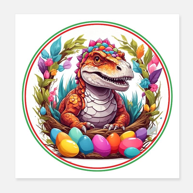 Dinobaby petit dinosaure dans le panier de Pâques Poster 20 x 20 cm