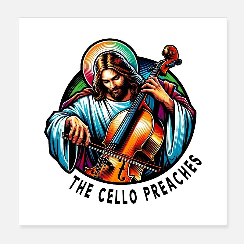 Le violoncelle prêche Jésus-Christ Poster 20 x 20 cm