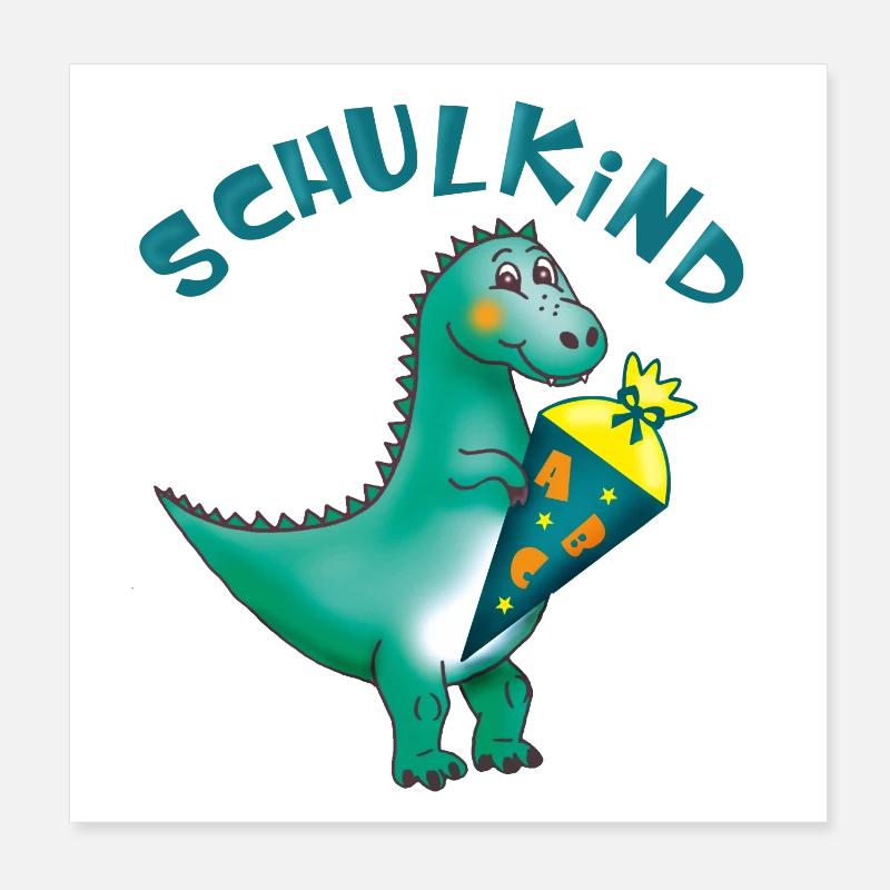 Écolier - Dino avec cône d’école - personnalisable Poster 20 x 20 cm