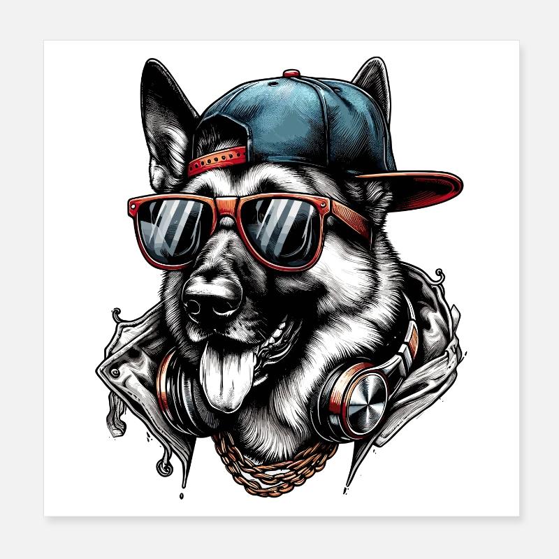 Cooler Schäferhund Hund Sonnenbrille Geschenk Poster 20x20 cm