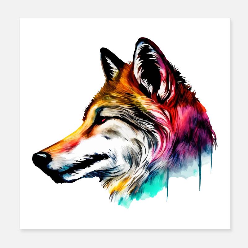 Tête de loup colorée Poster 20 x 20 cm