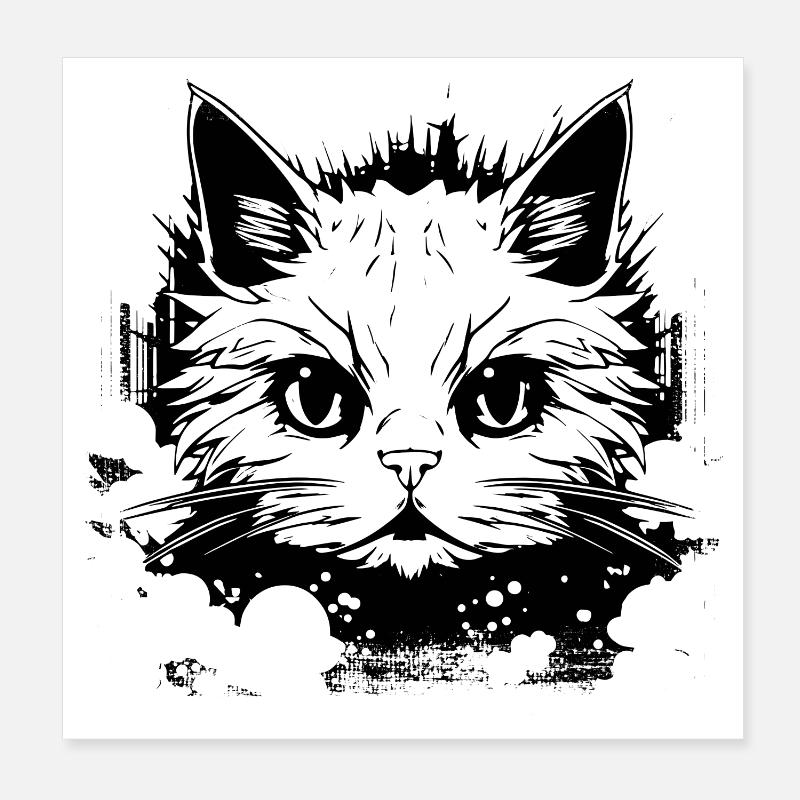 Katze Anime - Poster 20x20 cm - Weiß