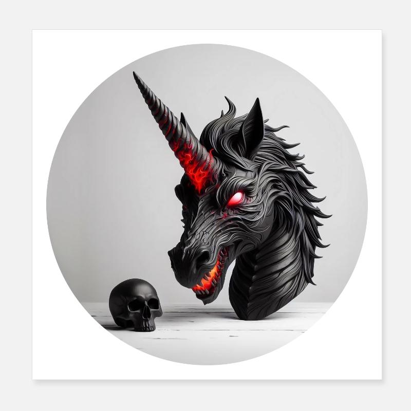 Dämonisches Einhornkopf-Design Poster 20x20 cm