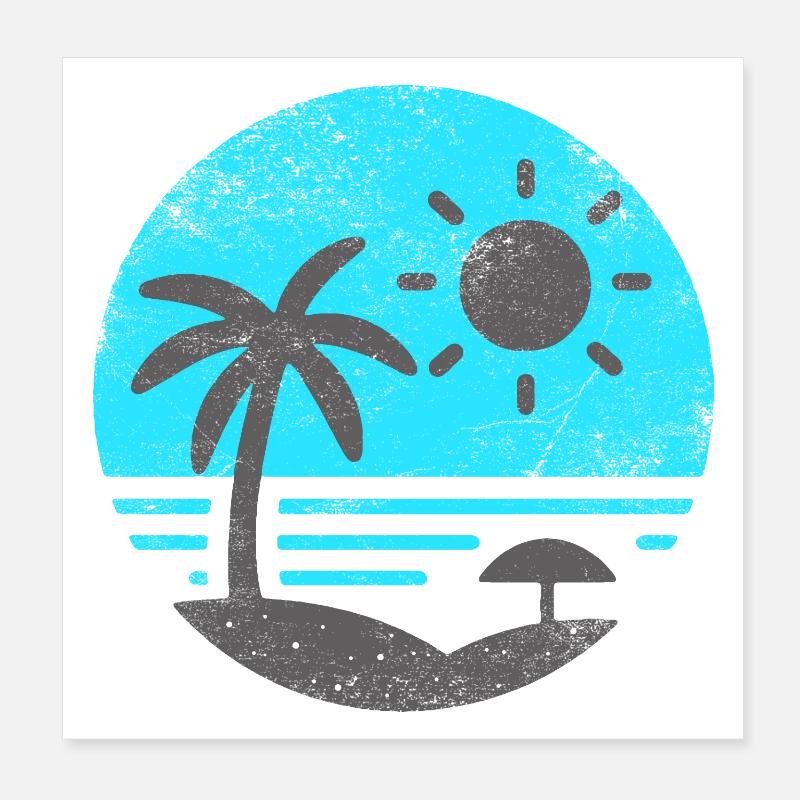 Vintage Plage Bleu Gris - Poster 20 x 20 cm - blanc