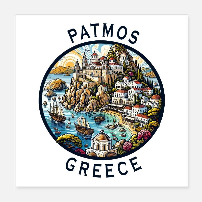 Vacances à Patmos, Grèce, Voyage en mer Égée Poster 20 x 20 cm