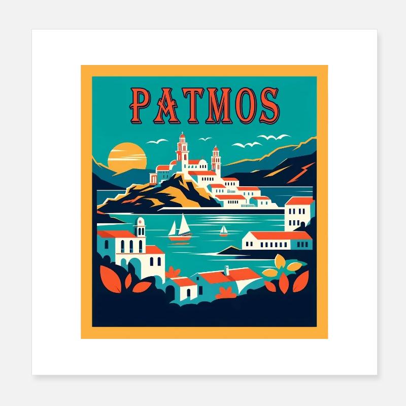 Vacances et voyages à Patmos, Grèce Poster 20 x 20 cm