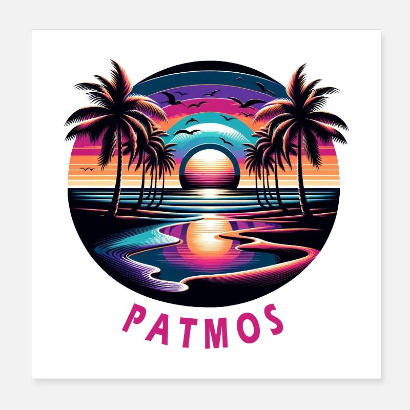 Patmos, Grèce, vacances, plage, coucher de soleil Poster 20 x 20 cm