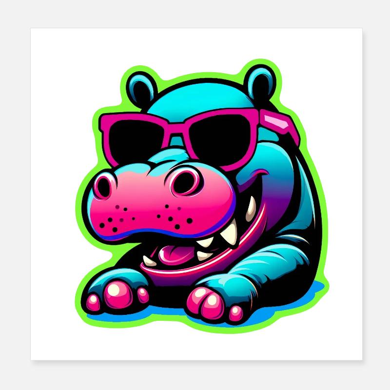 Hippopotame avec lunettes de soleil Poster 20 x 20 cm