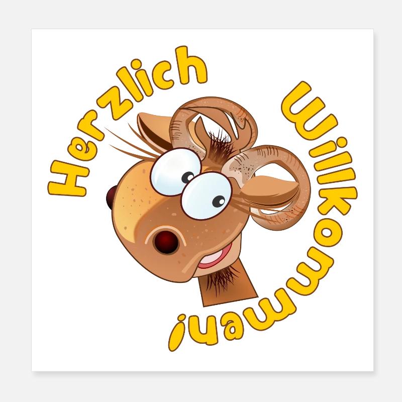 Herzlich Willkommen - Widder Schafe Poster 20x20 cm