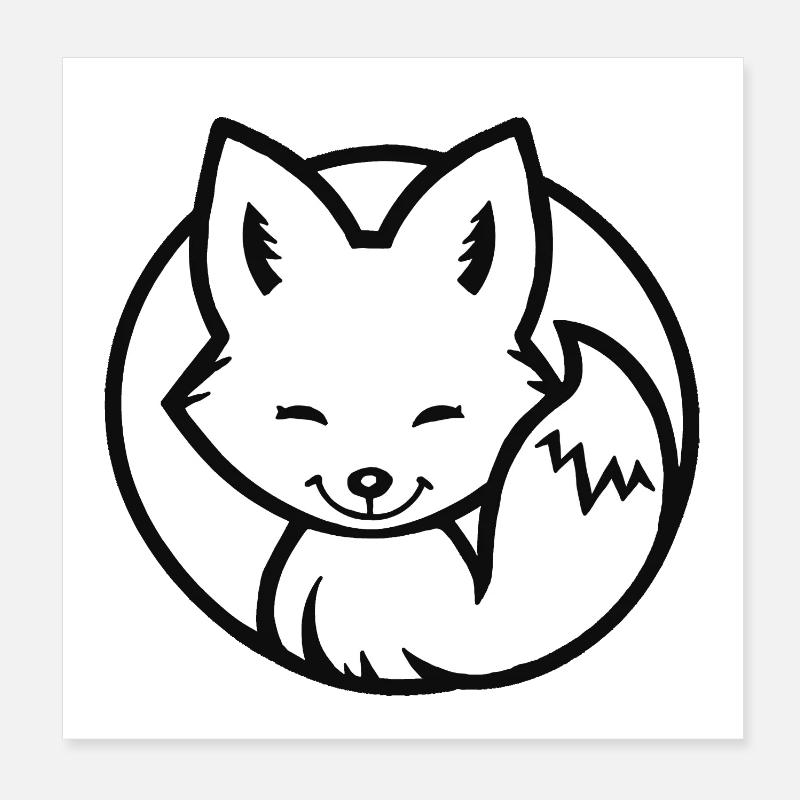Little Fox (Black & White) Poster 8" x 8" (20x20 cm)