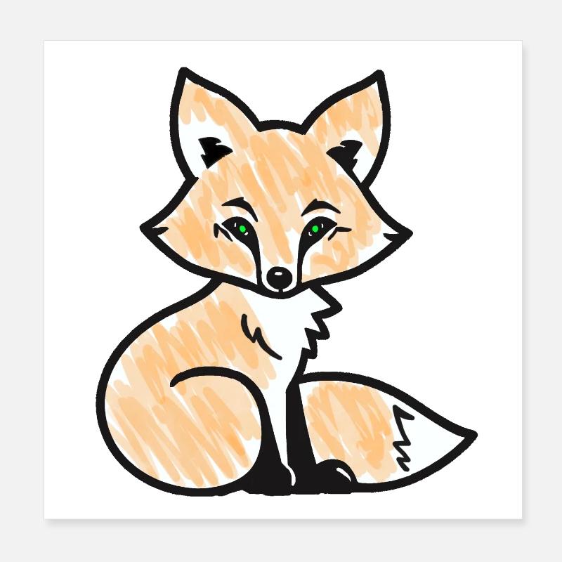 Red Fox (Black) Poster 8" x 8" (20x20 cm)