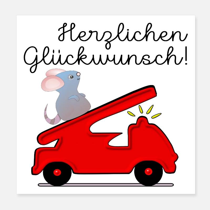 KINDERGEBURTSTAG FEUERWEHRAUTO Poster 20x20 cm