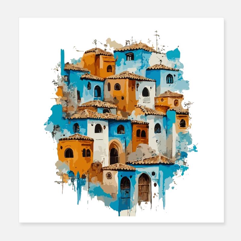 Bunte Bergdorf-Gemeinschaft Poster 20x20 cm