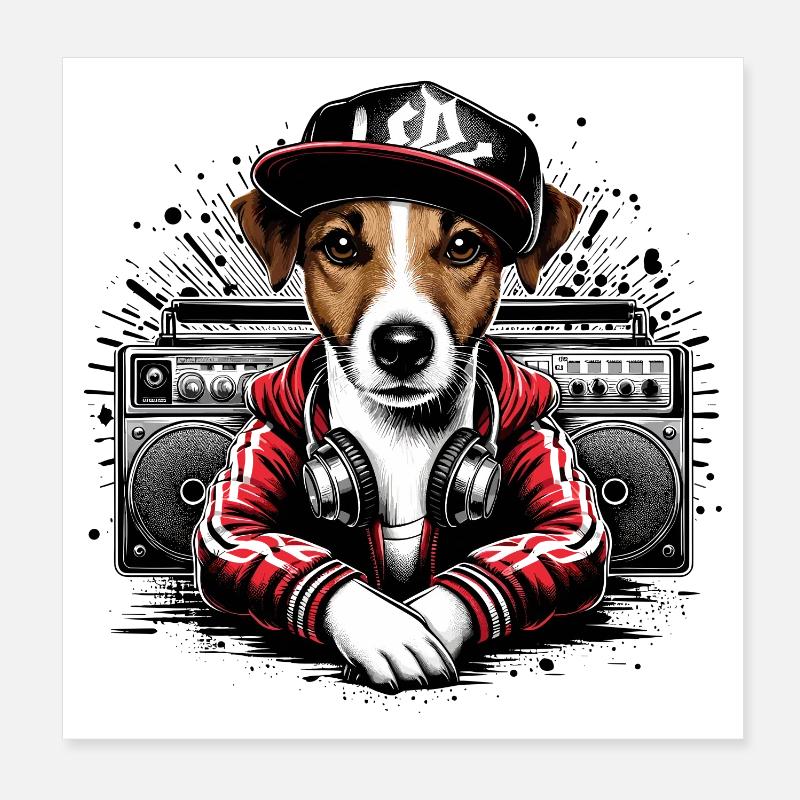 Jack Russell Terrier Ghetto Blaster Cadeau Poster 20 x 20 cm