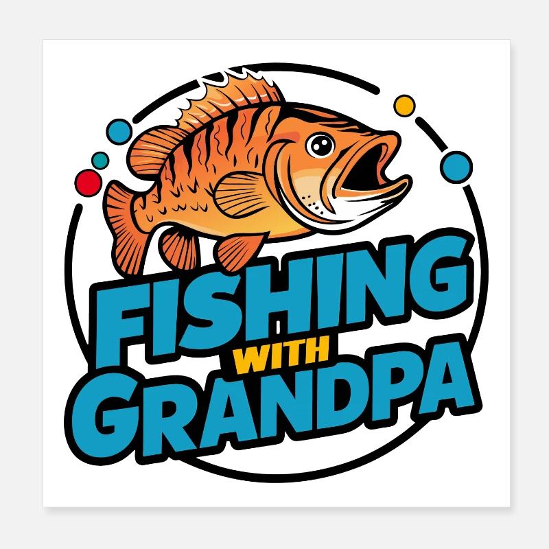 Pêche avec grand-père avec un design de poisson coloré Poster 20 x 20 cm