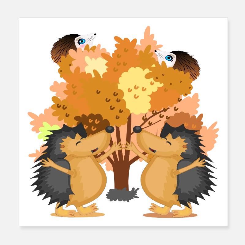 ILLUSTRATIONS D’ANIMAUX HÉRISSON ARBRE D’AUTOMNE Poster 20 x 20 cm