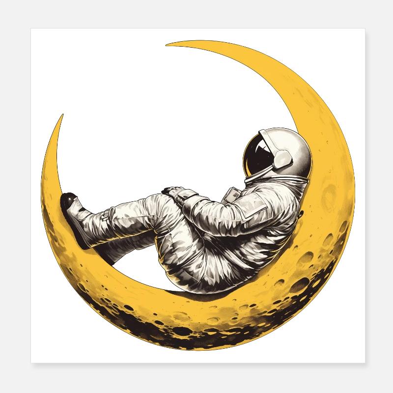 Ein Astronaut auf einer Mondsichel Poster 20x20 cm