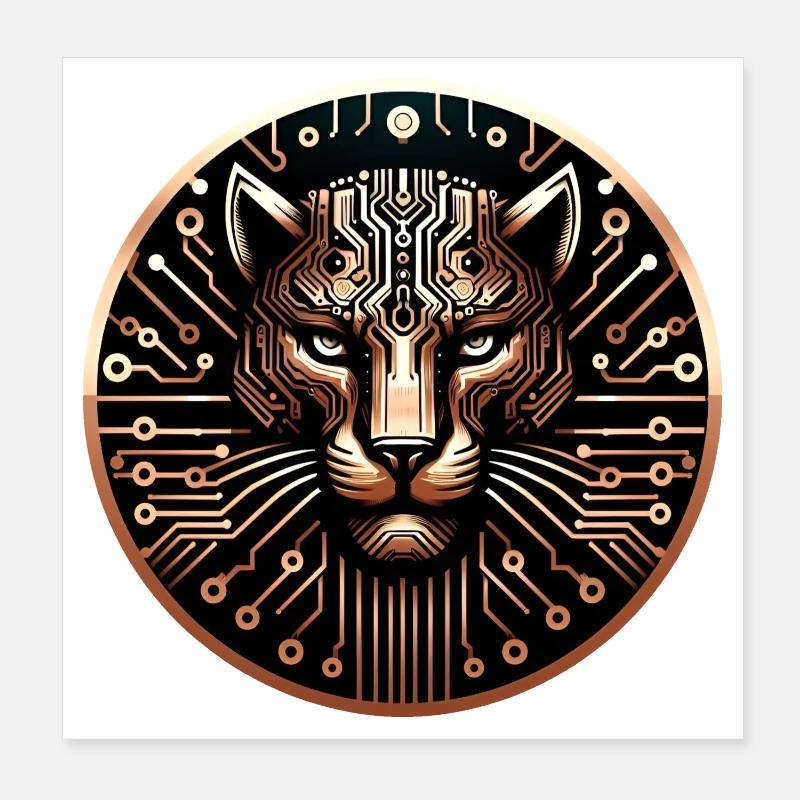 Cyber Leopard Circuit Board Digital Art Poster 8" x 8" (20x20 cm)