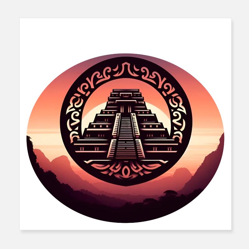 Visite tribale aztèque de la pyramide du temple maya Poster 20 x 20 cm