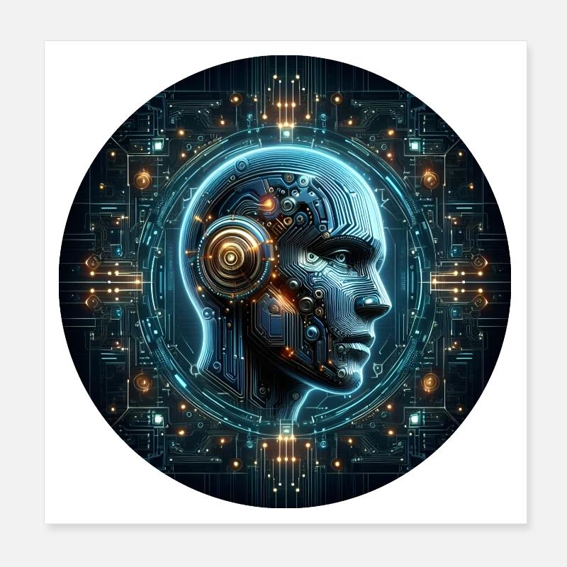 Künstliche Intelligenz Cyber Kopf Tech Poster 20x20 cm