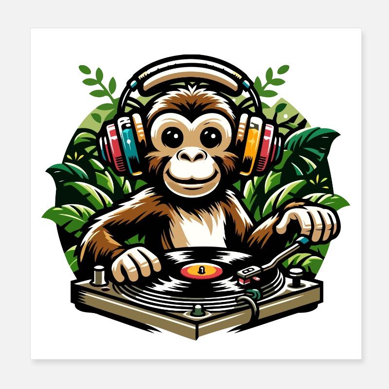 Jungle Grooves: Der Vinyl-Vibes-Affe Poster 20x20 cm