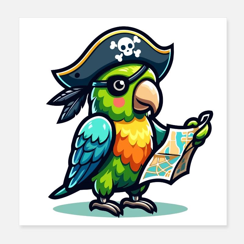 Pirate Parrot: Winged Buccaneer of the Map Poster 8" x 8" (20x20 cm)