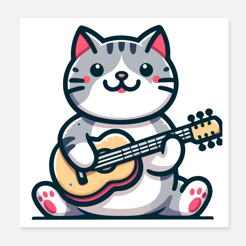 The Guitar-Strumming Cat Poster 8" x 8" (20x20 cm)