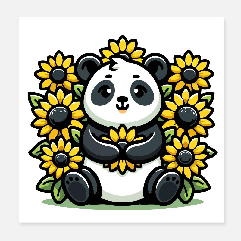 Panda en fleurs : le compagnon tournesol Poster 20 x 20 cm