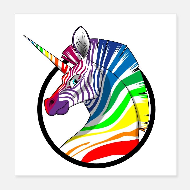 Regenbogen Einhorn Zebra Poster 20x20 cm