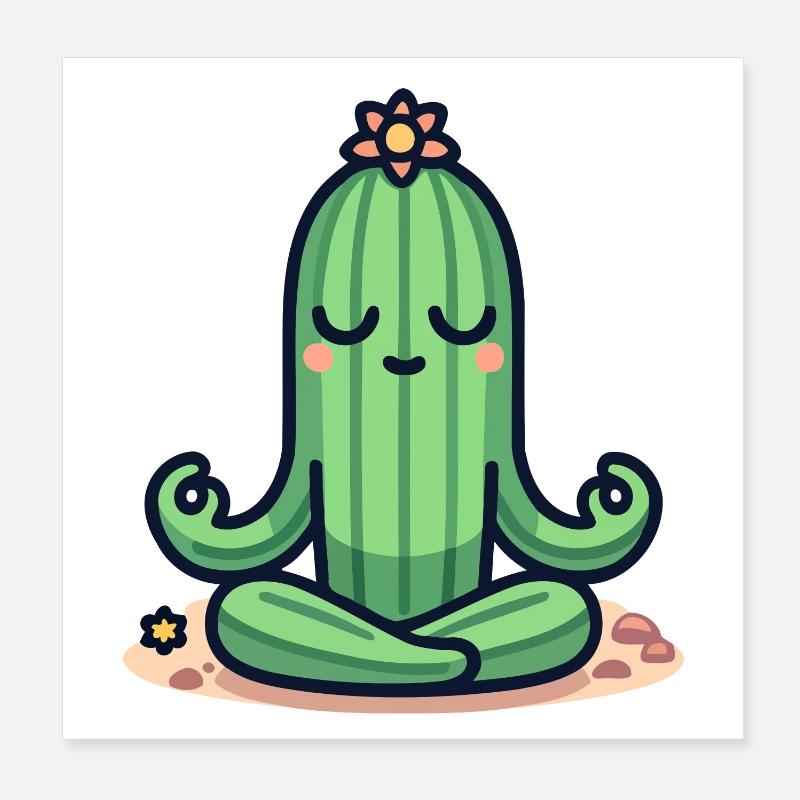 Zen Cactus - Peaceful Plant Pose Poster 8" x 8" (20x20 cm)
