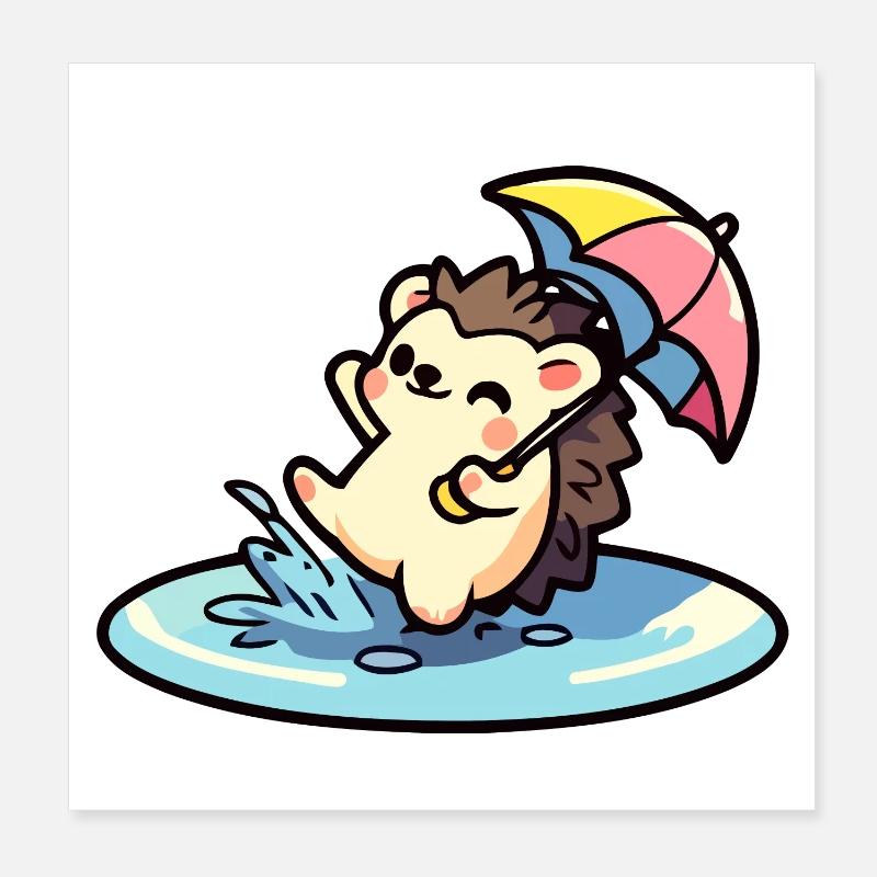Hedgehog Puddle Party: The Rainy Day Reveler Poster 8" x 8" (20x20 cm)
