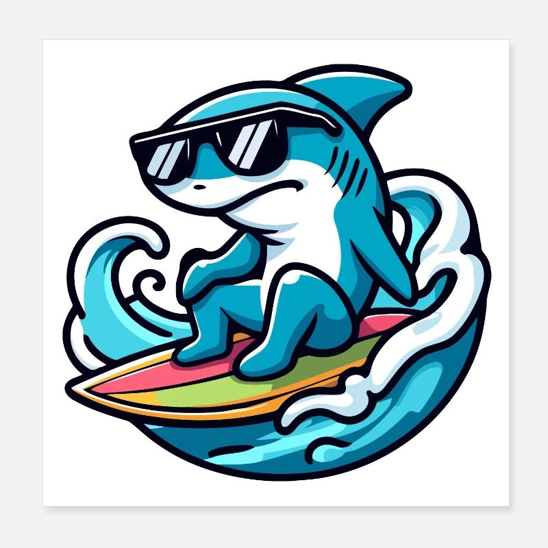 Shark Wave Rider : la sensation du surf - Poster 20 x 20 cm - blanc