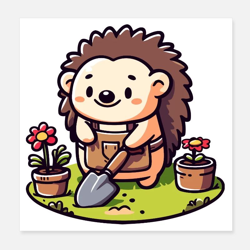 Hedgehog Gardener : le compagnon de floraison Poster 20 x 20 cm