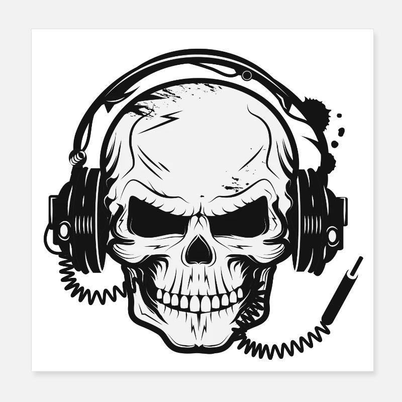 Crâne,Crâne,Crâne avec écouteurs Poster 20 x 20 cm