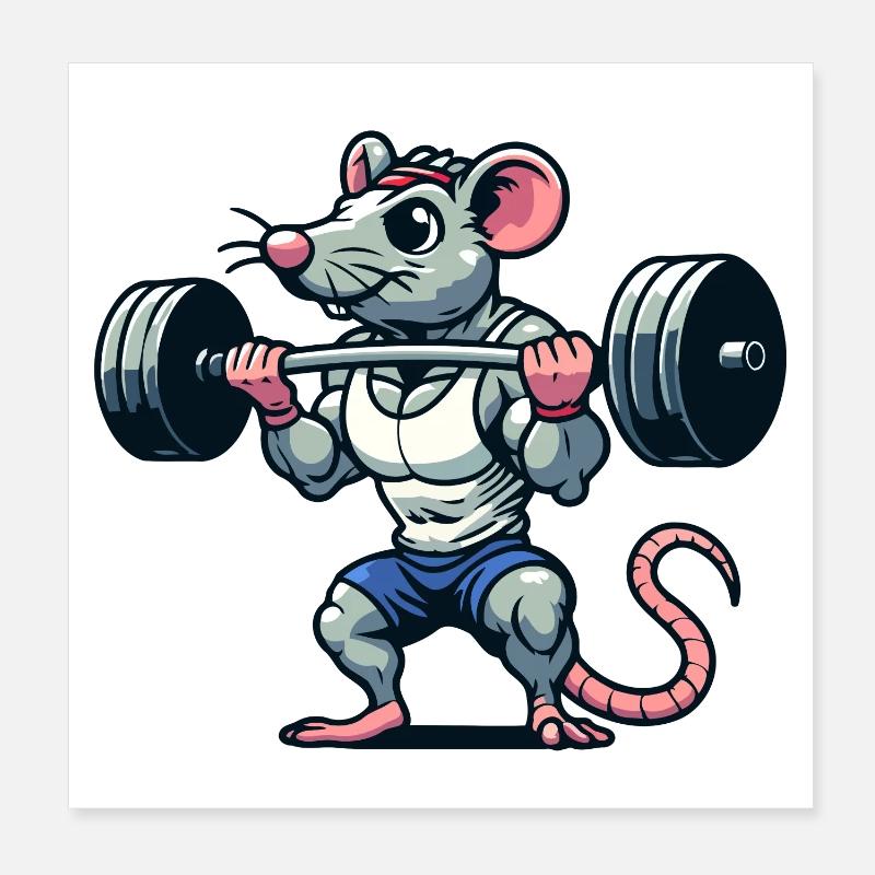 Mighty Mouse Lifter: Der Workout-Krieger - Poster 20x20 cm - Weiß