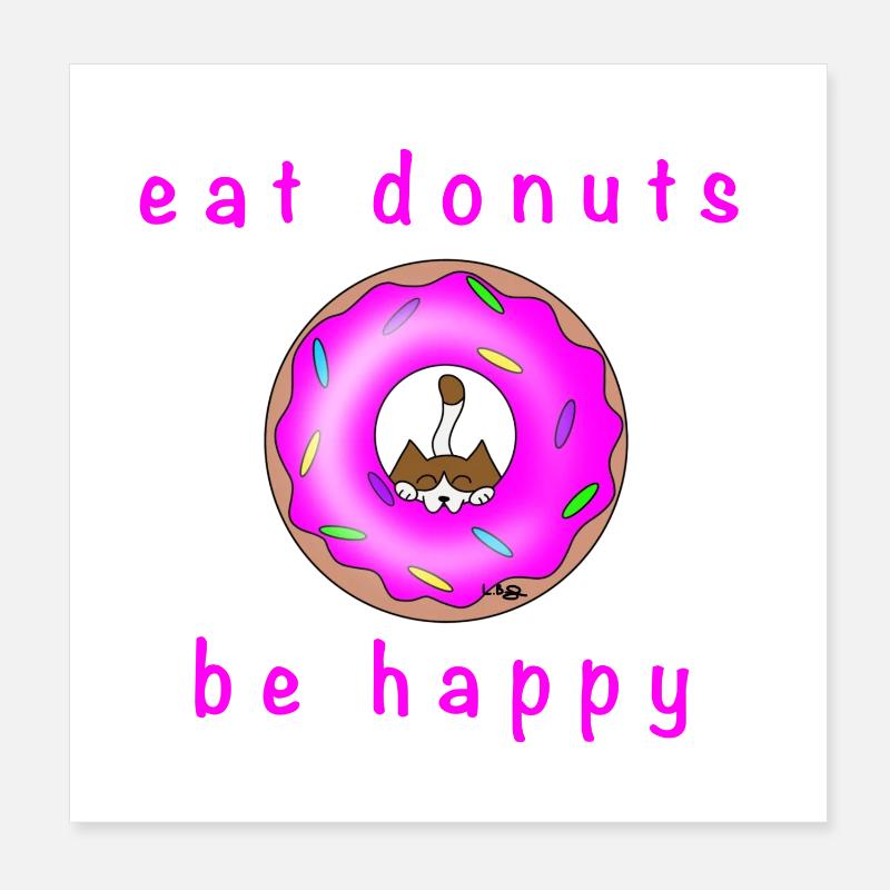 Cat with Donat Poster 8" x 8" (20x20 cm)