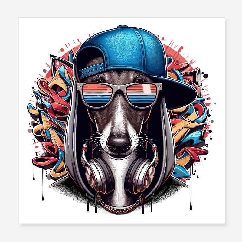Cadeau de graffiti de chien Greyhound Gangsta Poster 20 x 20 cm