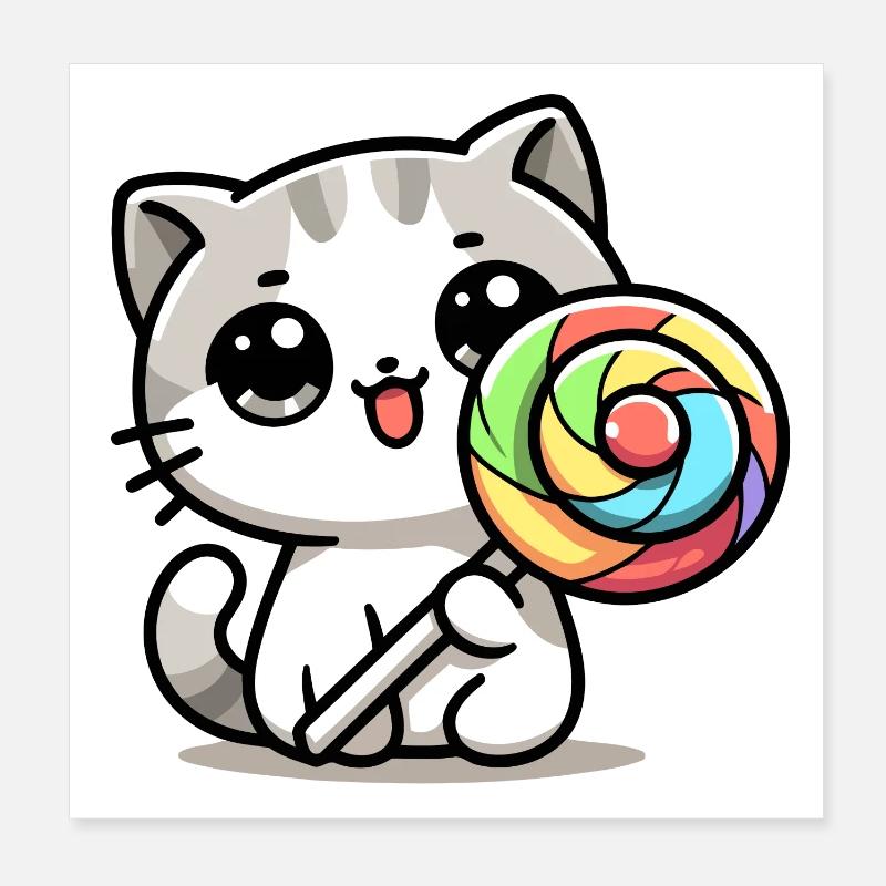 Sweet Whiskers: Die Candy Cat - Poster 20x20 cm - Weiß