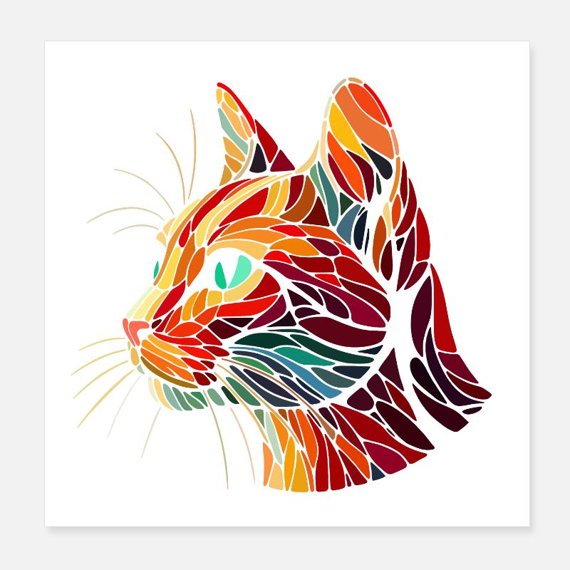 Red cat head geometric art polygons Poster 8" x 8" (20x20 cm)