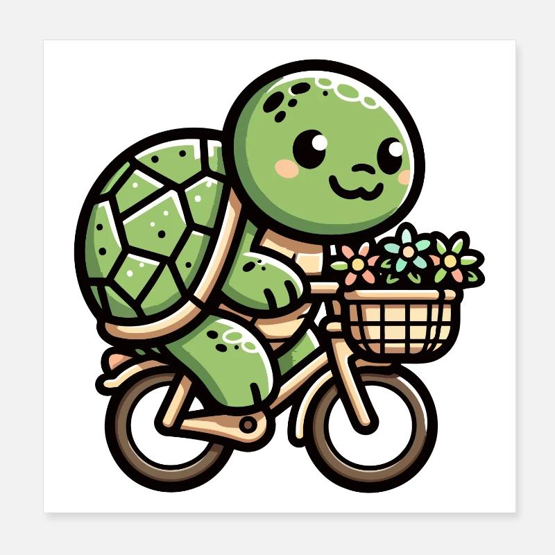Cute Turtle Bicycle Design Poster 8" x 8" (20x20 cm)