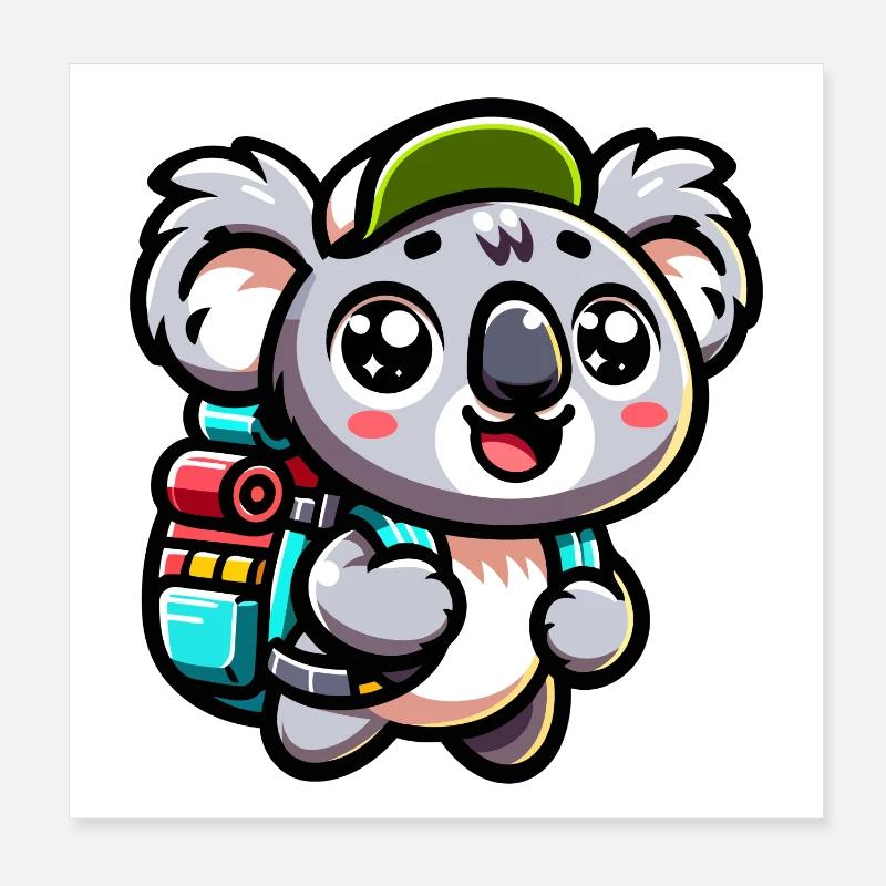 Adventurous Koala Backpacker Illustration Poster 8" x 8" (20x20 cm)
