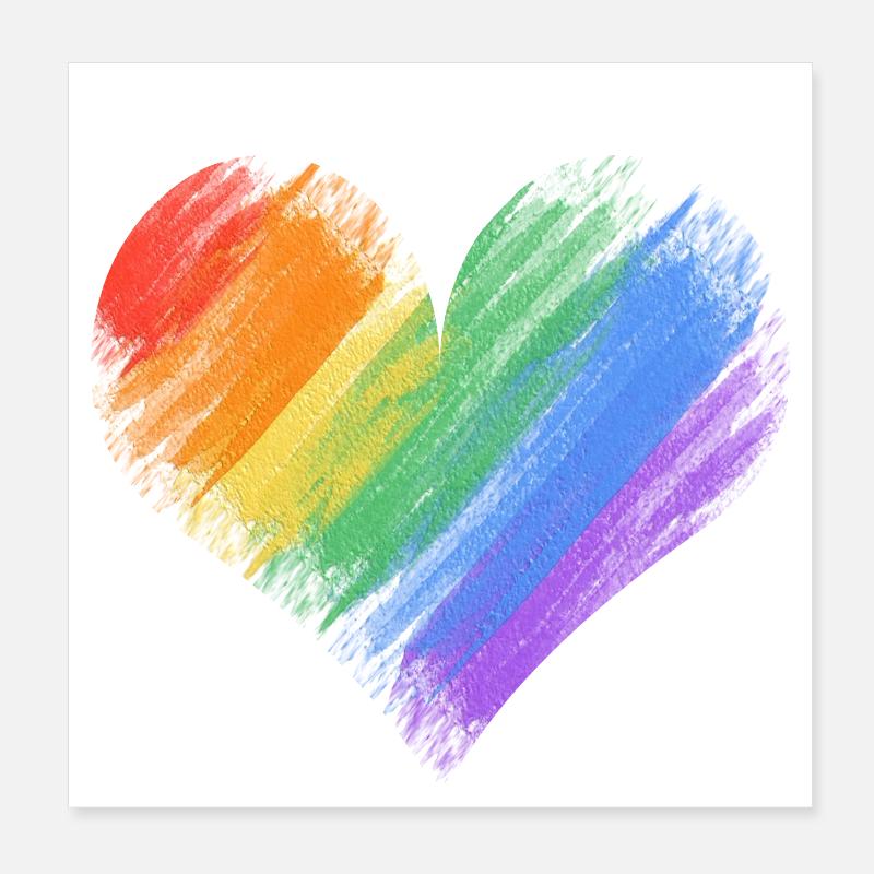 Rainbow Heart Brush Stroke Poster 8" x 8" (20x20 cm)