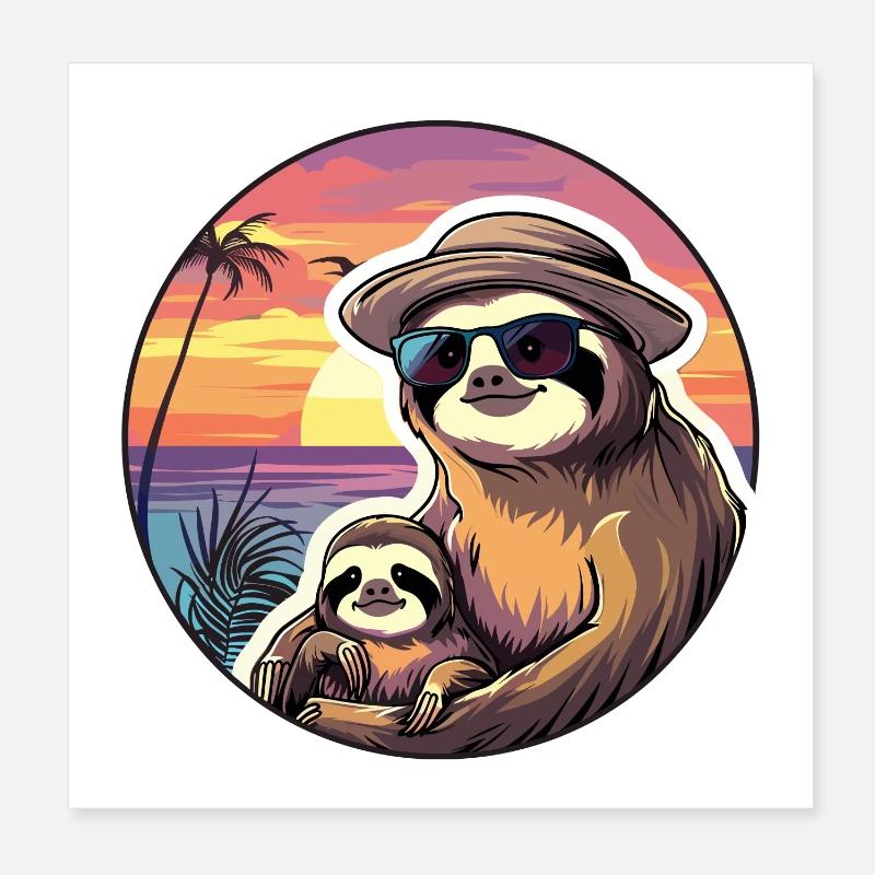 Dad Son Sloth Fathers Sons Sloths Vintage Poster 8" x 8" (20x20 cm)
