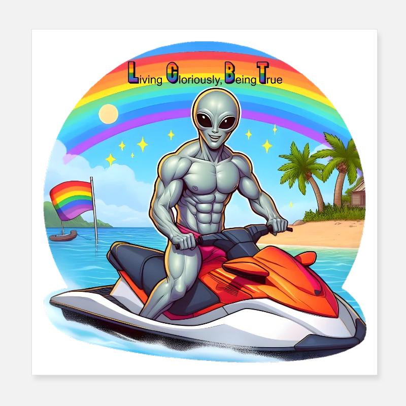 ExtraterrestreJet Ski sur la plage Poster 20 x 20 cm