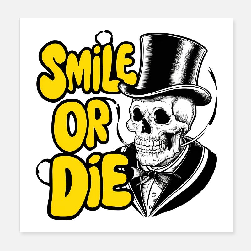 Gothic Skeleton with Hat and Color Text - Poster 8" x 8" (20x20 cm) - white