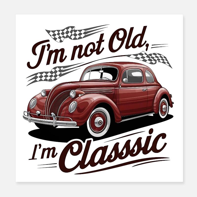 Vintage Retro Flight Classic Car Design Poster 20 x 20 cm