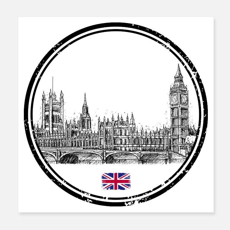 Tiny Union Jack Accent on Black Poster 8" x 8" (20x20 cm)
