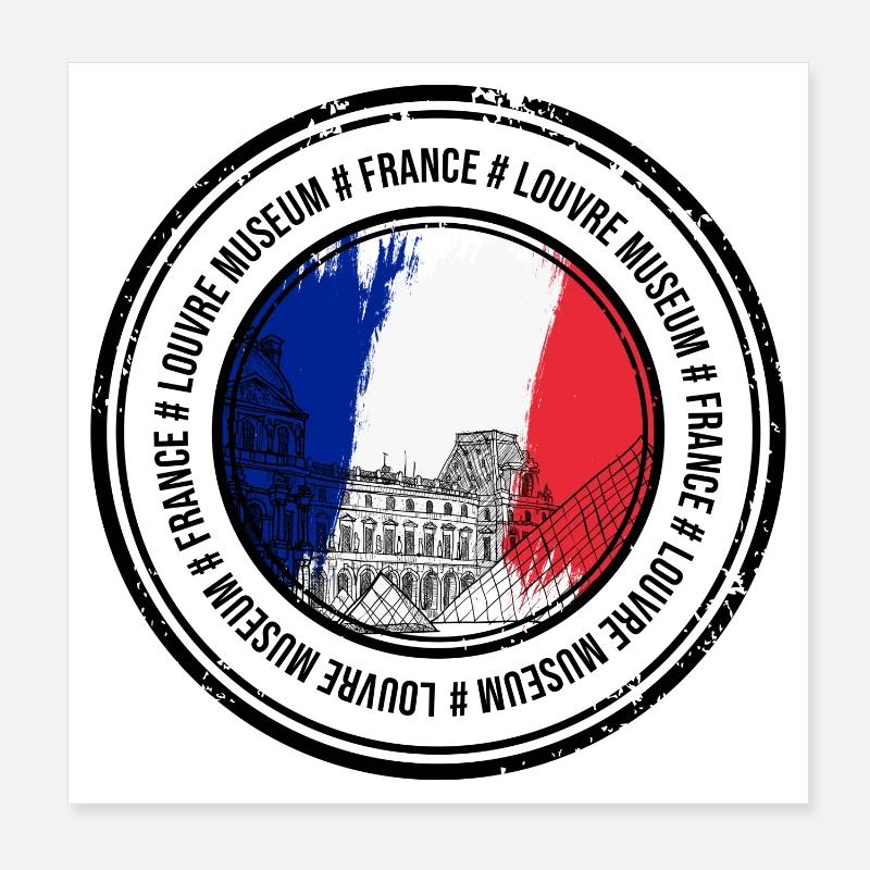 Paris Flag Circle: Louvre Sketch Poster 8" x 8" (20x20 cm)