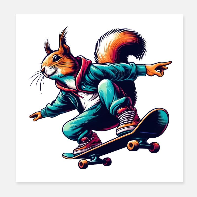 Écureuil cool sur un skateboard Poster 20 x 20 cm